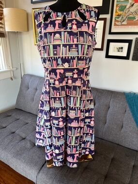 Lindy Bop Purple Dress in fun baking/kitchen print. Size 12